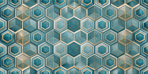 Geometric and Abstract Patterns Golden Hex Blue