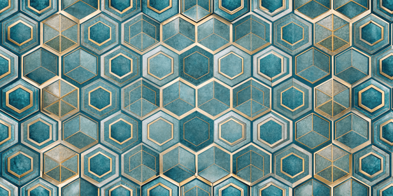 Geometric and Abstract Patterns Golden Hex Blue
